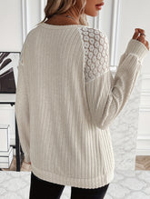 Versatile lace-paneled knitted crew neck sweater